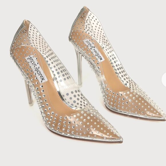 Steve Madden Shoes - Steve Madden Vala-R Rhinestone Clear Vinyl Pointed-Toe Pumps